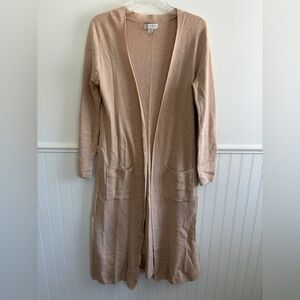 Long Women's Open Front Tan Cardigan
